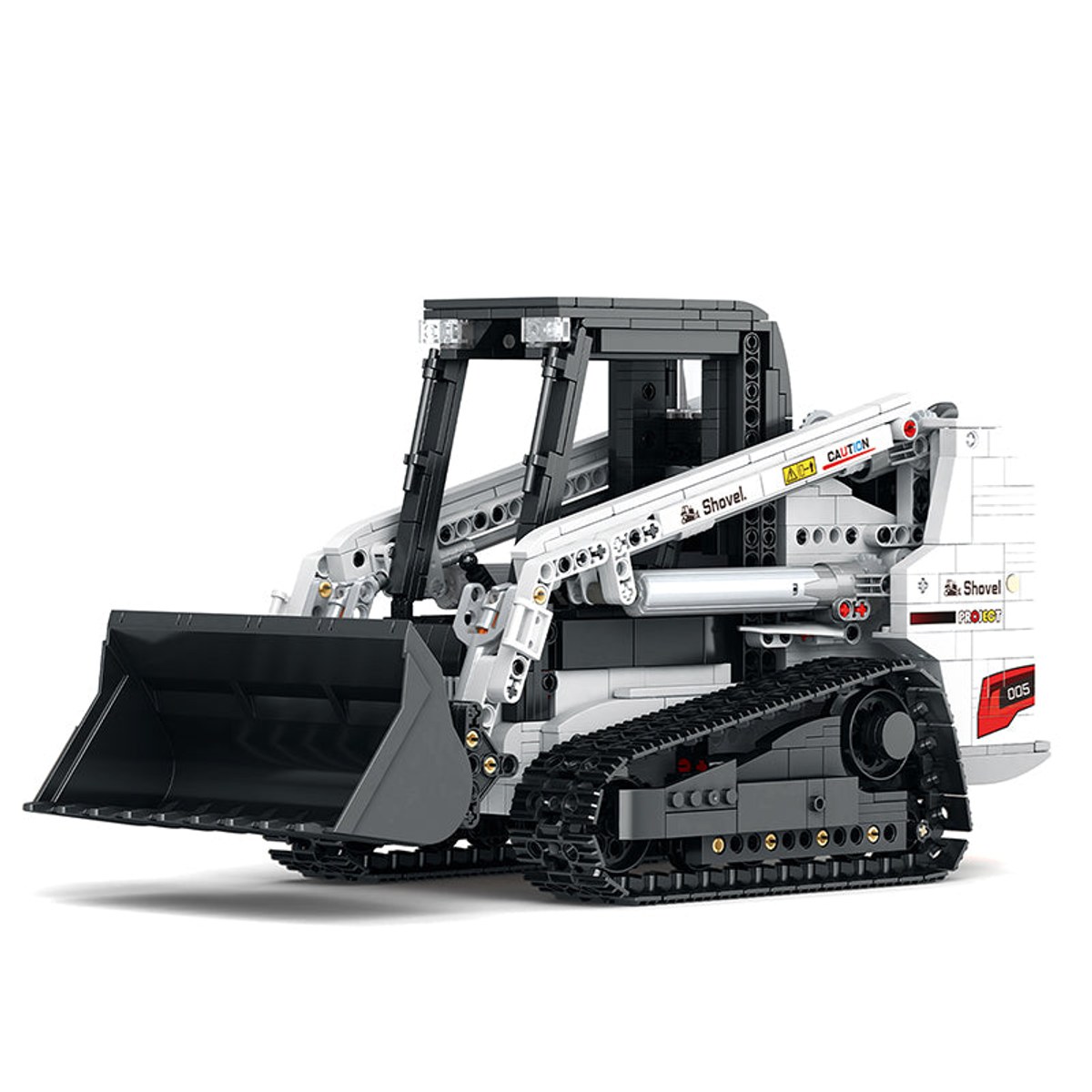 The AFOBRICK listing photo for the Reobrix 22004 skid steer loader: the white and black tracked machine with its bucket lowered, photographed side-on on a white studio background