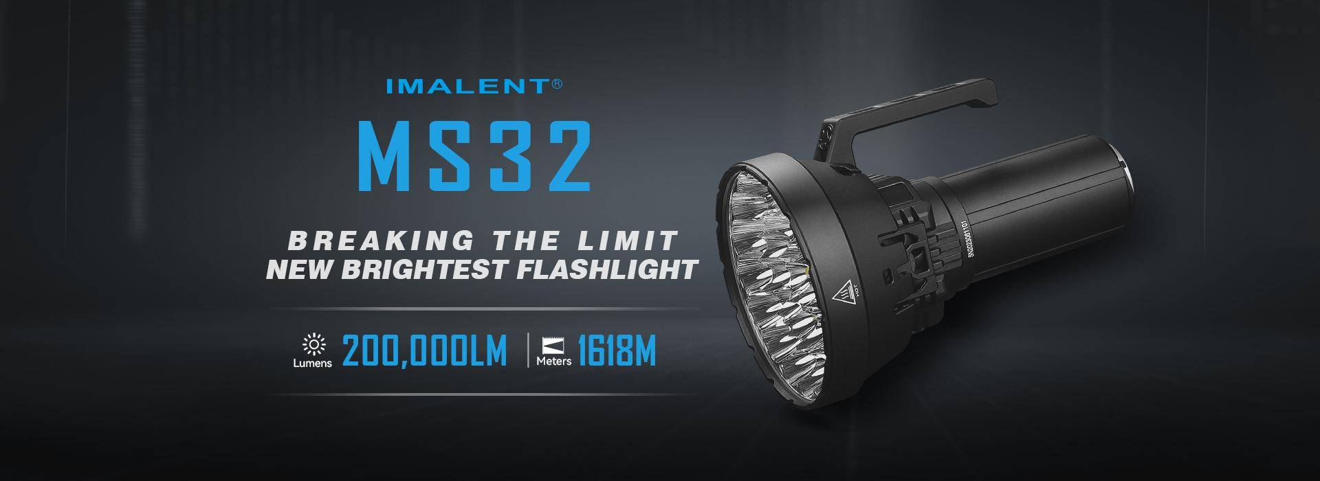 IMALENT MS32 flashlight on a dark background