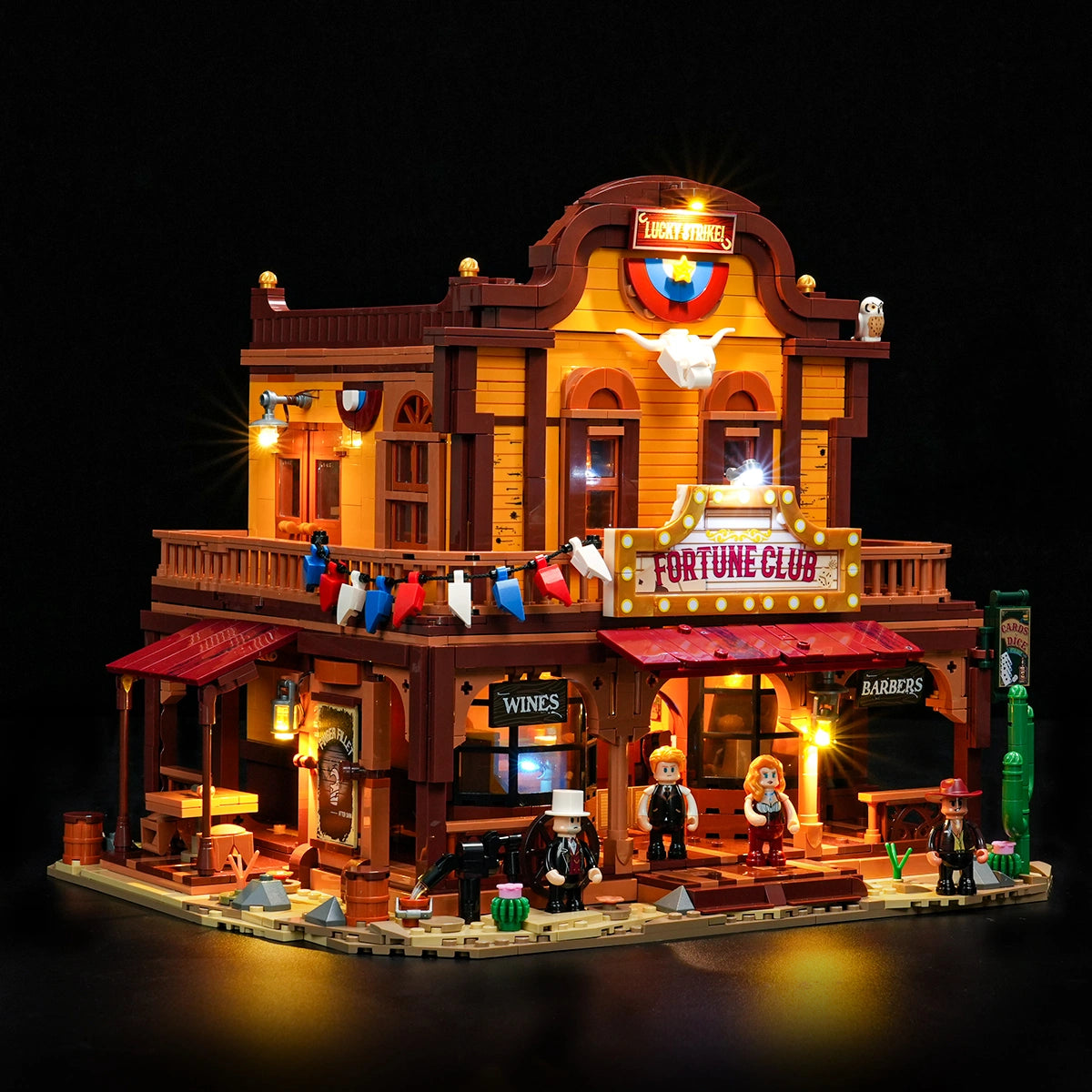 Lumibricks Fortune Club Saloon 14019 brick-built Wild West saloon with glowing signs and minifigures