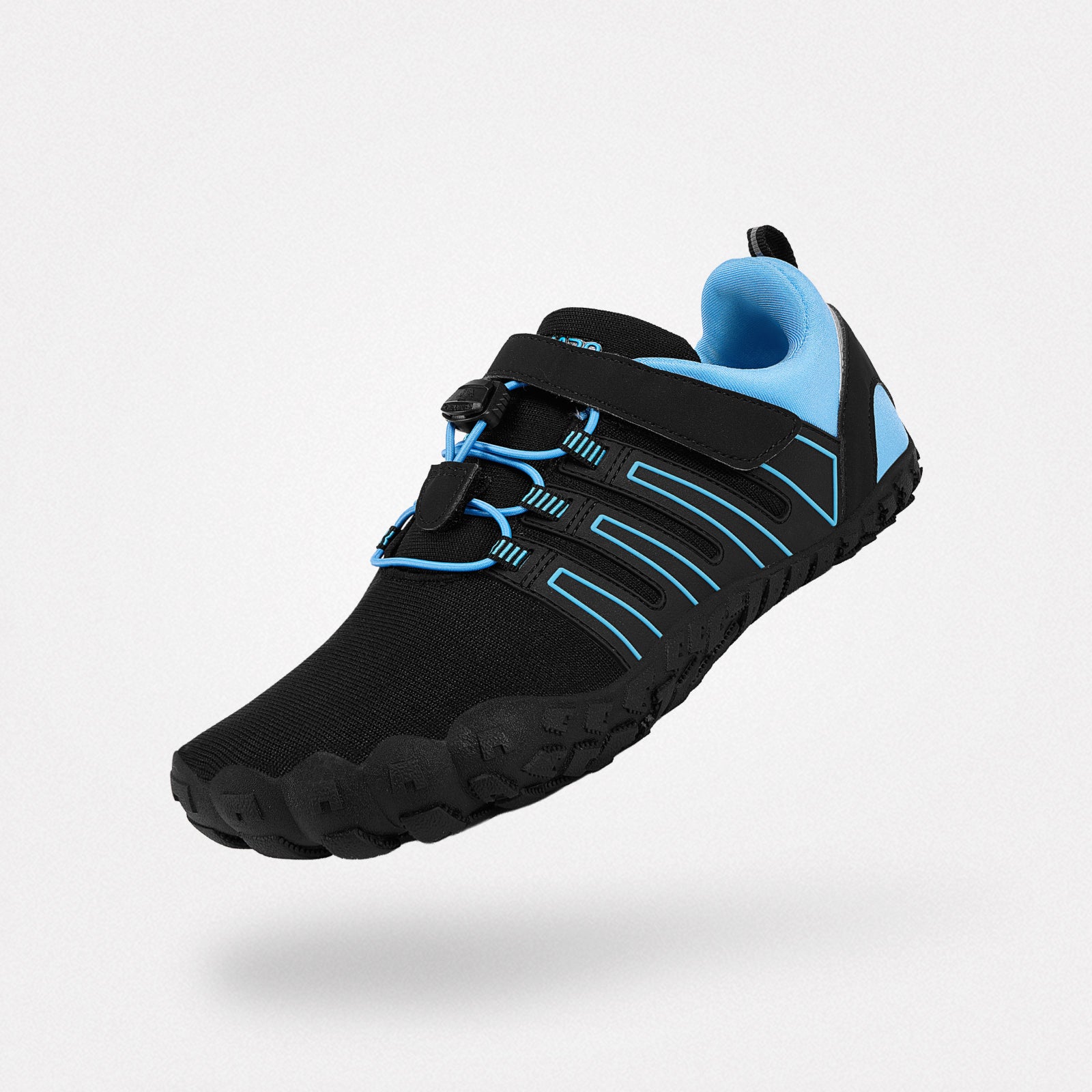 Saguaro Vigor II Pro black knit barefoot shoe with blue accents