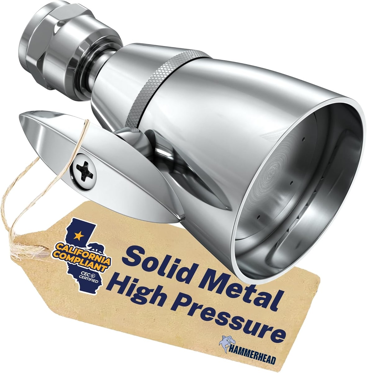HammerHead Showers Solid Metal 2 Inch Shower Head, California Compliant 1.75 gpm, Chrome