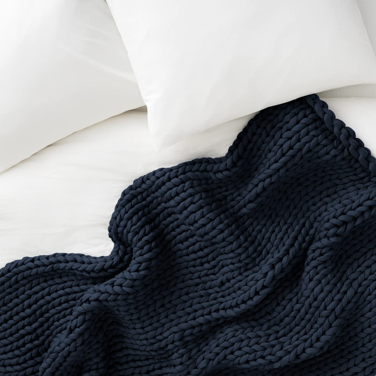 Bearaby Cotton Hand-Knit Weighted Blanket Napper 15 lbs 40x72 Midnight Blue